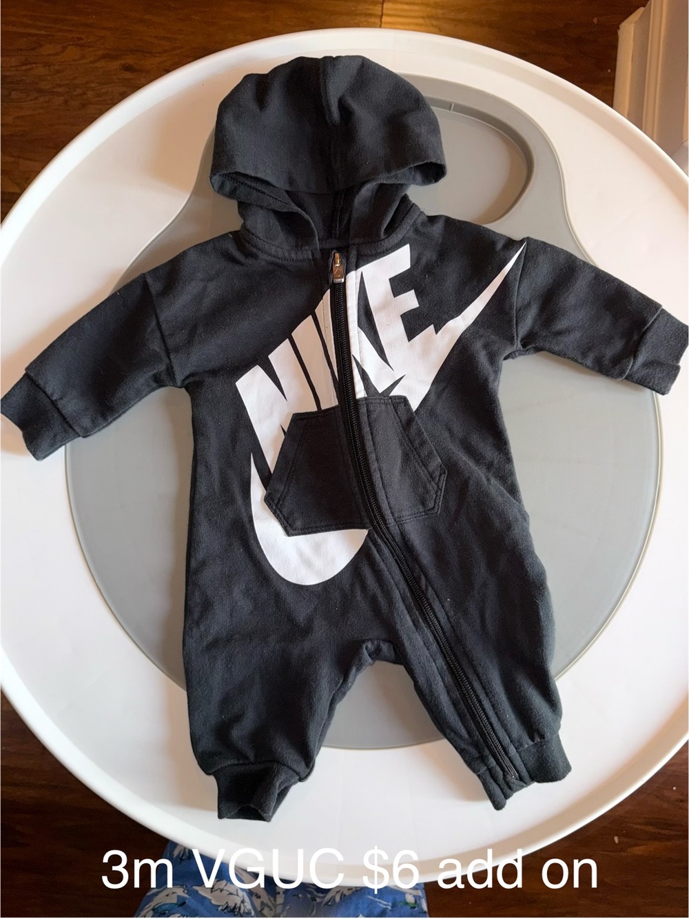 Nike Black One-Piece Zip Romper with White Logo